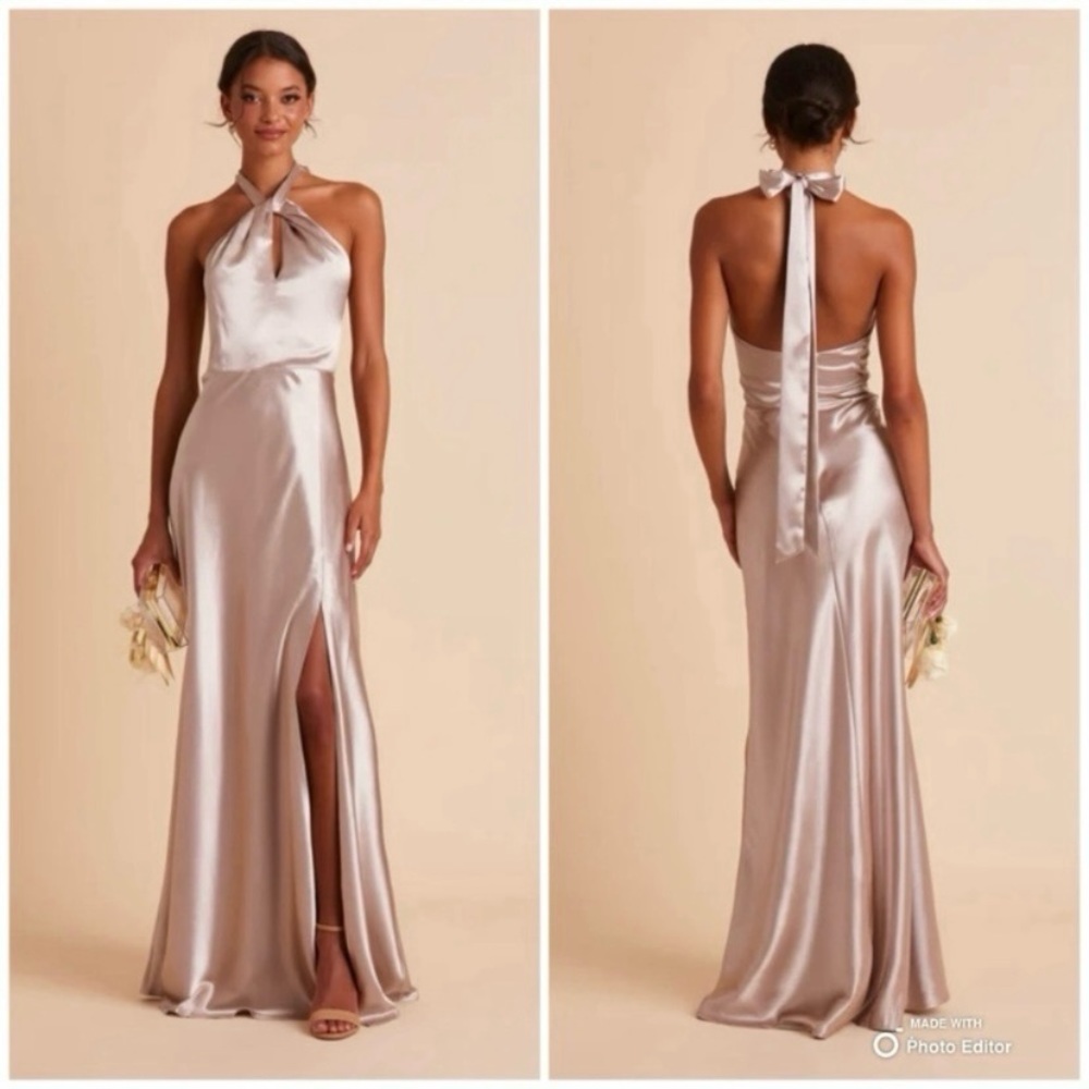 Birdy Grey Satin Halter Maxi Dress in Champagne
